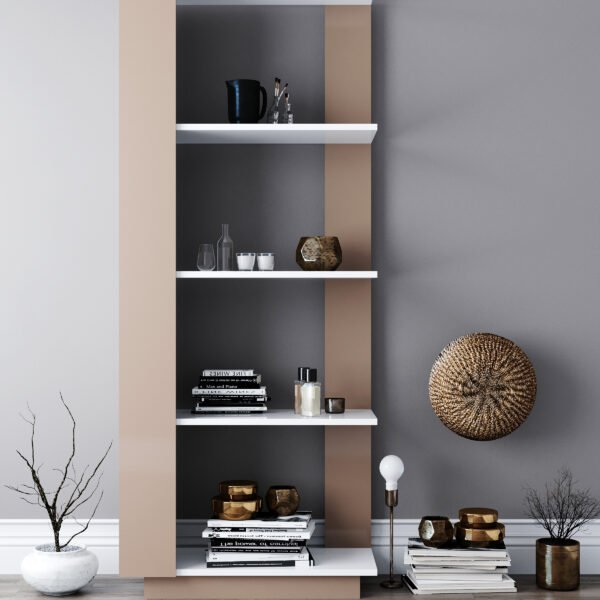 Corner Bookshelf 5 Tier Wooden Bookcase Storage Shelves Modern Living Room Decor Display Rack for Home Office Bedroom Bathroom, Walnut&White