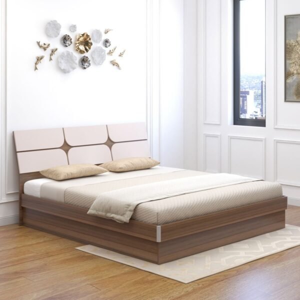 King Size Bed in Teak Finish with Hydraulic Storage