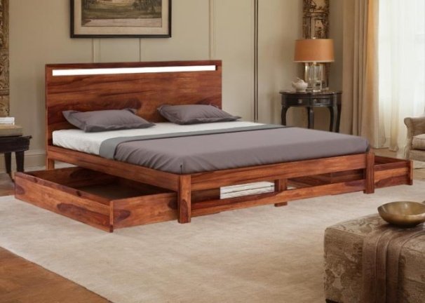 King Size Honey Finish Bacon Bed With Storage - DAR Enterprises